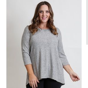 Coin 1804 Cozy Gray Knit Button Back Hi Lo 3/4 Sleeve Top Size 3X NWT